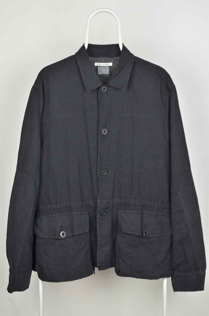 Our legacy jacket black cotton linen utility puff pocket shirt size 48 us medium
